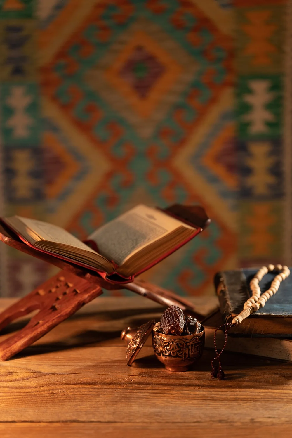 the holy book quran on an oriental wooden bookstan 2026 01 08 07 35 20 utc