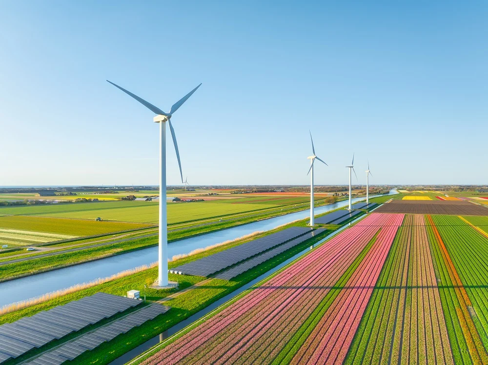 aerial view of the tulips field with wind turbines 2026 03 27 01 25 58 utc