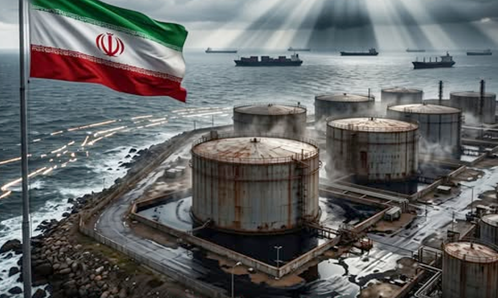 تیل کے ٹینکرز اور ایرانی تیل کی پیداوار میں کمی کو ظاہر کرتا گرافک یا تصویر