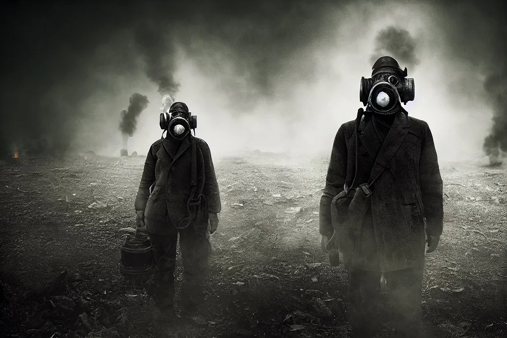 man with gas mask in apocalyptic post war environm 2026 03 24 22 51 18 utc