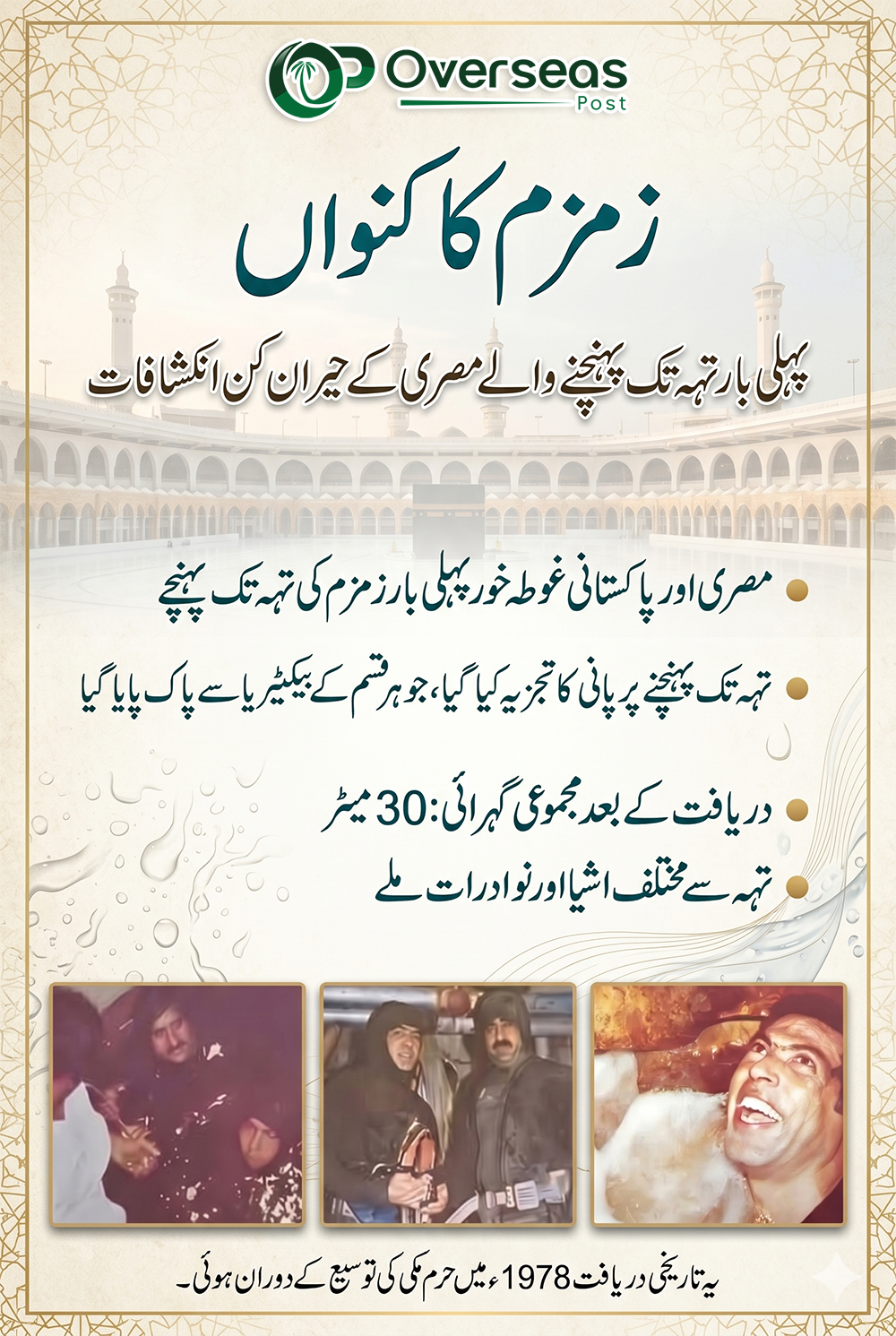 مکہ مکرمہ میں زمزم کا کنواں اور اس کے تاریخی ڈھانچے کا اندرونی منظر