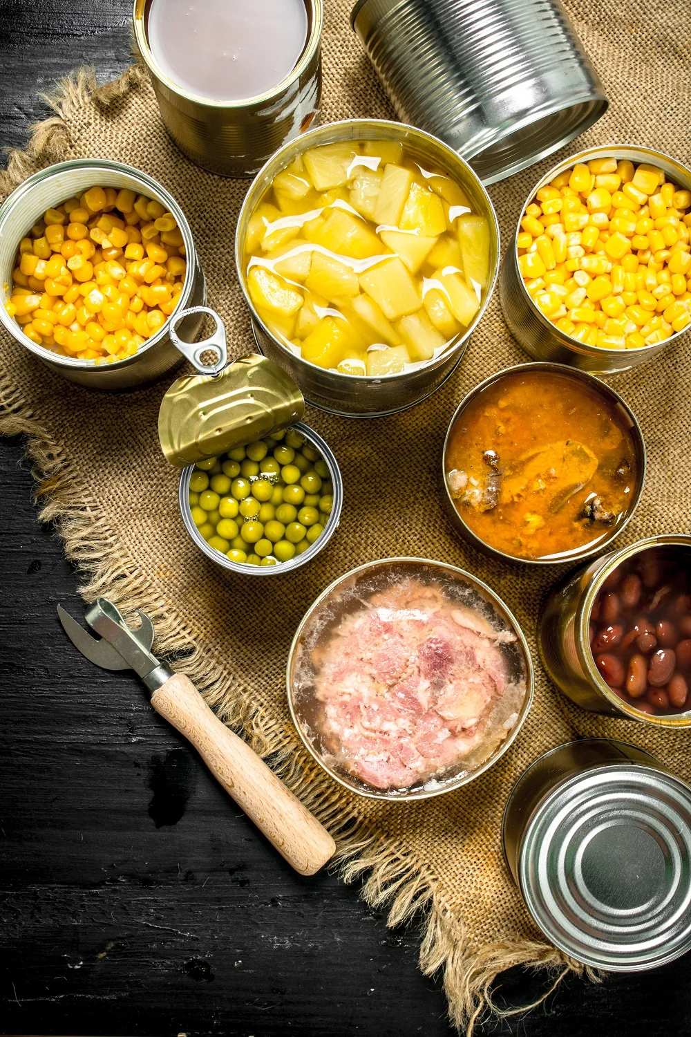 assortment of canned goods on burlap surface 2026 01 11 08 08 25 utc