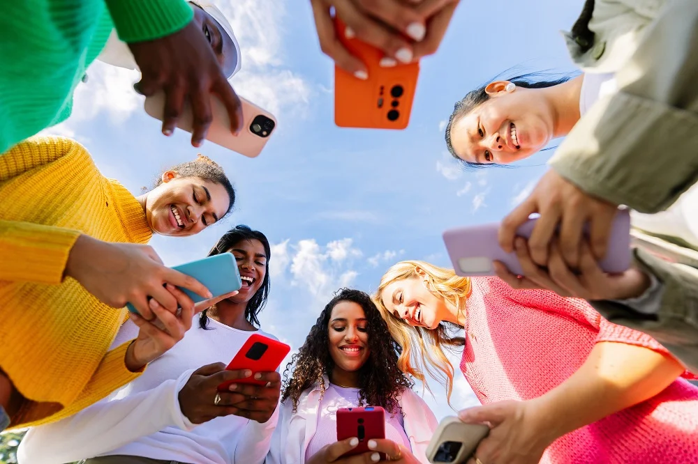 low angle view of young group of multicultural wom 2026 03 24 06 08 58 utc