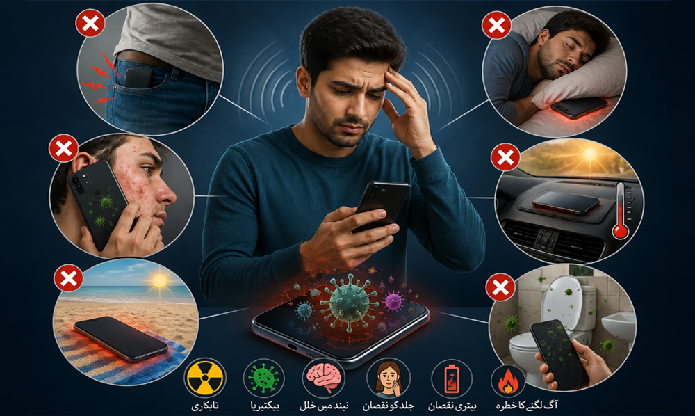 اسمارٹ فون کے صحت پر مضر اثرات اور شعاعوں کا تصویری خاکہ