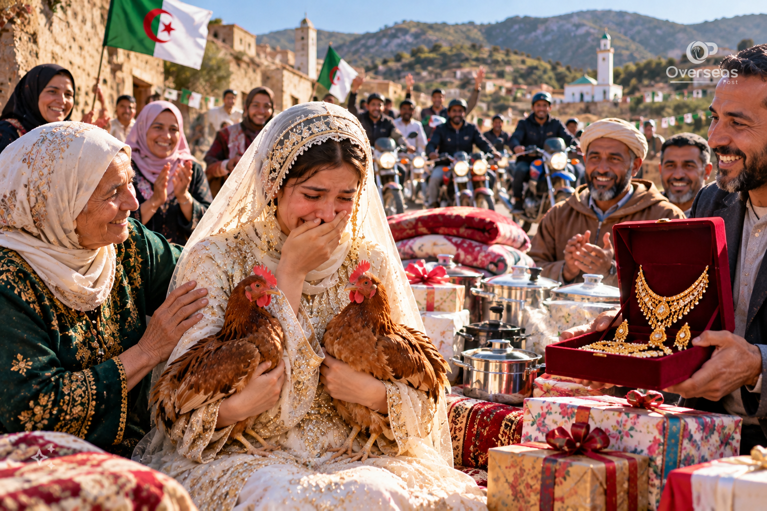 الجزائر میں یتیم دلہن کی شادی کے لیے تحائف اور جشن کا منظر