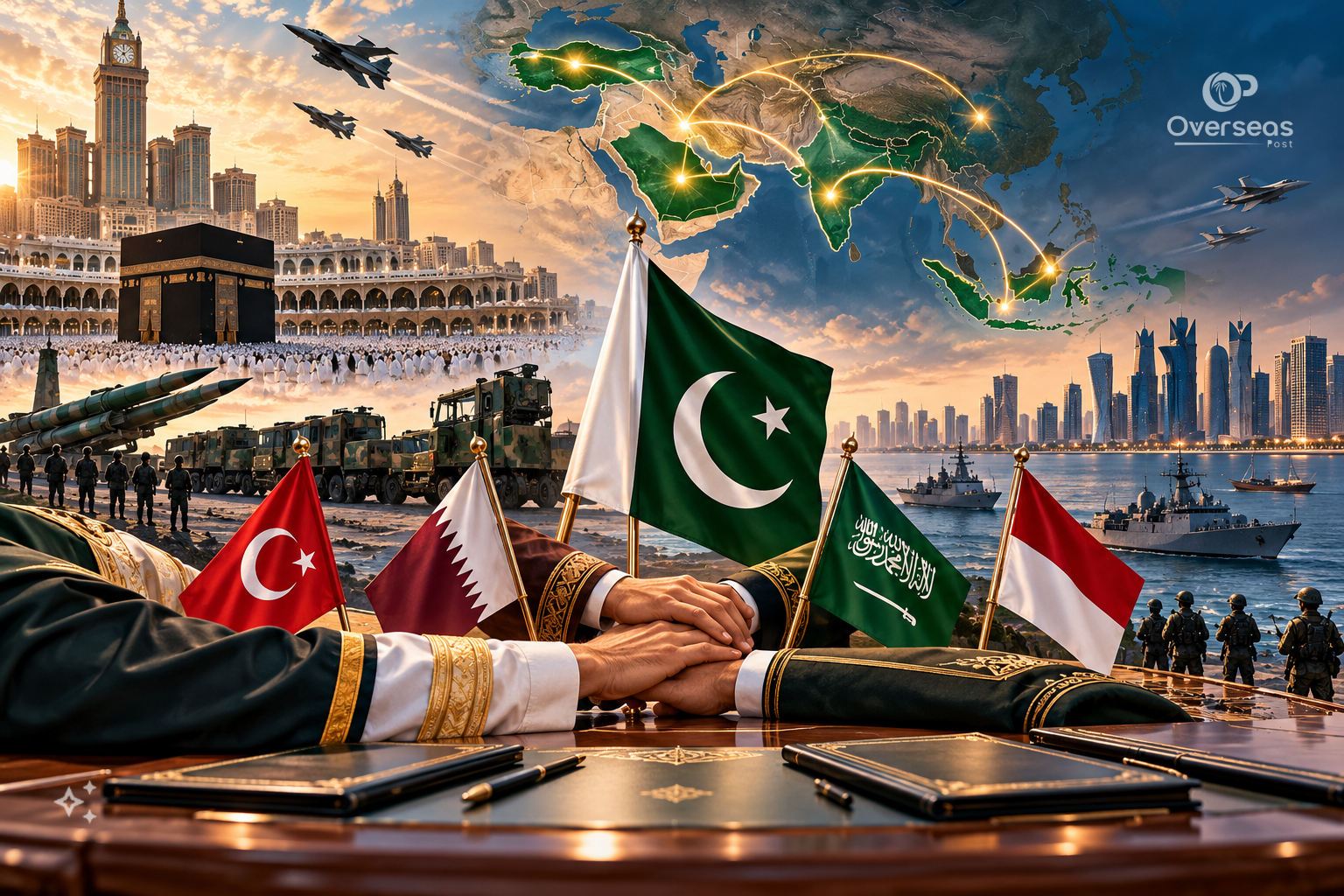 مسلم ممالک کا دفاعی معاہدہ اور دوحہ میں وزرائے دفاع کے درمیان بدر مفاہمتی یادداشت پر دستخط کا منظر