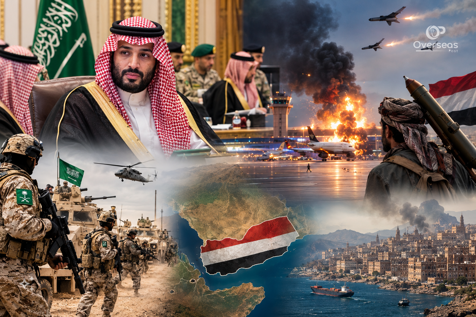 یمن کی جنگ کے دوران صنعاء میں دھماکوں اور فوجی کارروائیوں کا منظر